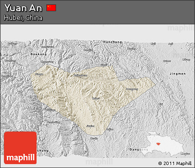 Shaded Relief 3D Map of Yuan An, desaturated