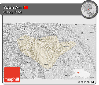 Shaded Relief 3D Map of Yuan An, desaturated