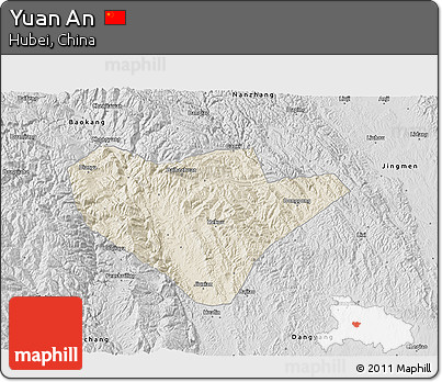 Shaded Relief 3D Map of Yuan An, desaturated