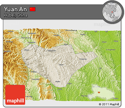 Shaded Relief 3D Map of Yuan An, physical outside