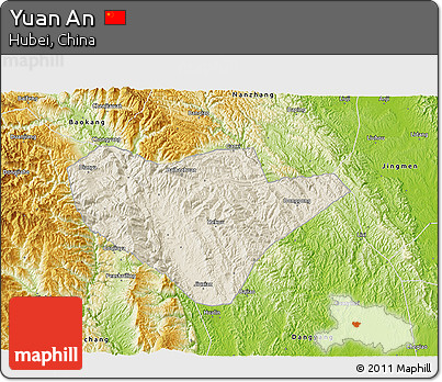 Shaded Relief 3D Map of Yuan An, physical outside