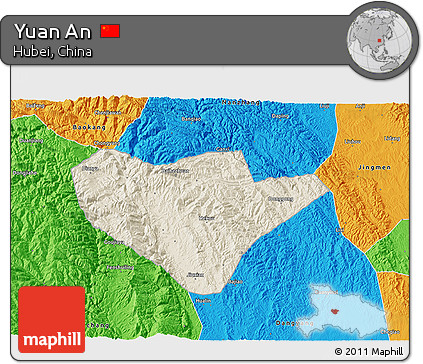 Shaded Relief 3D Map of Yuan An, political outside