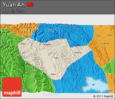 Shaded Relief 3D Map of Yuan An, political outside