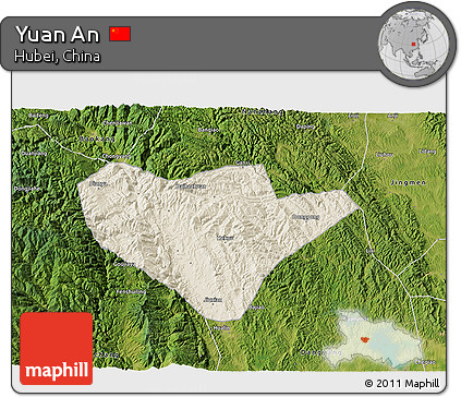 Shaded Relief 3D Map of Yuan An, satellite outside