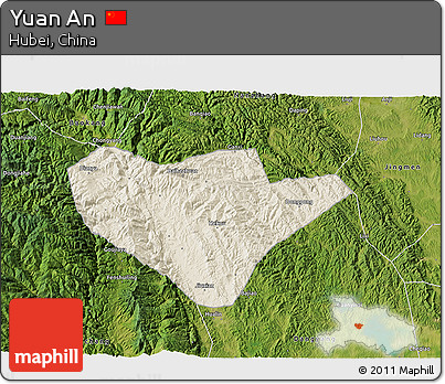 Shaded Relief 3D Map of Yuan An, satellite outside