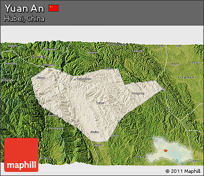 Shaded Relief 3D Map of Yuan An, satellite outside