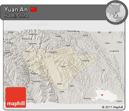 Shaded Relief 3D Map of Yuan An, semi-desaturated