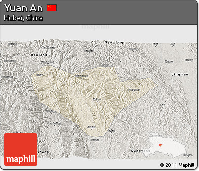 Shaded Relief 3D Map of Yuan An, semi-desaturated