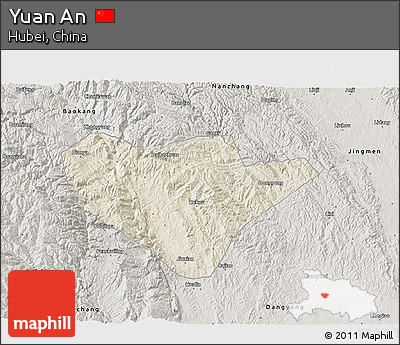 Shaded Relief 3D Map of Yuan An, semi-desaturated