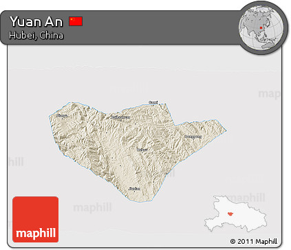 Shaded Relief 3D Map of Yuan An, single color outside
