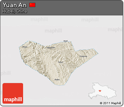 Shaded Relief 3D Map of Yuan An, single color outside