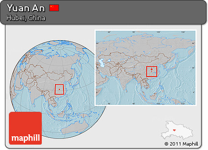 Gray Location Map of Yuan An, within the entire country, hill shading