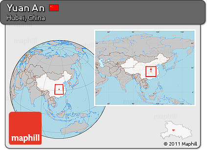 Gray Location Map of Yuan An, highlighted country, within the entire country
