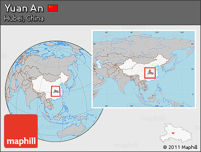 Gray Location Map of Yuan An, highlighted country, highlighted parent region, within the entire country