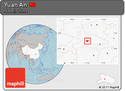 Gray Location Map of Yuan An, highlighted country, hill shading
