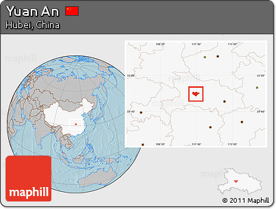 Gray Location Map of Yuan An, highlighted country, hill shading
