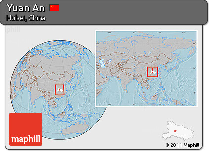 Gray Location Map of Yuan An, highlighted parent region, within the entire country, hill shading