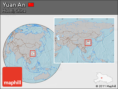 Gray Location Map of Yuan An, highlighted parent region, within the entire country, hill shading