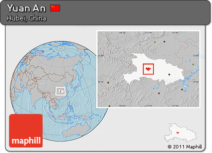 Gray Location Map of Yuan An, highlighted parent region, hill shading