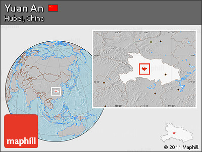 Gray Location Map of Yuan An, highlighted parent region, hill shading
