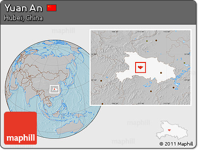 Gray Location Map of Yuan An, highlighted parent region, hill shading