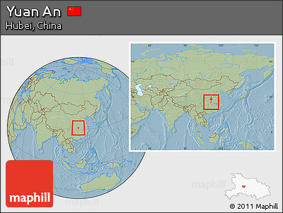 Savanna Style Location Map of Yuan An, within the entire country, hill shading