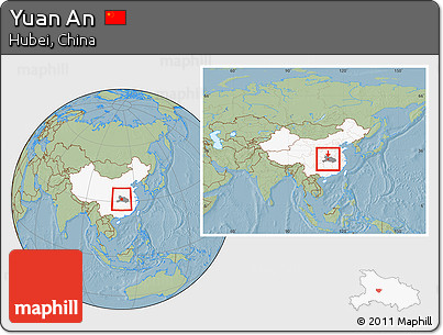 Savanna Style Location Map of Yuan An, highlighted country, highlighted parent region, within the entire country, hill shading