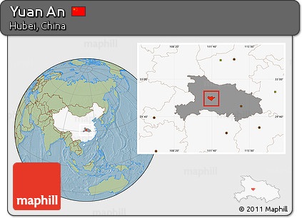 Savanna Style Location Map of Yuan An, highlighted country, highlighted parent region, hill shading
