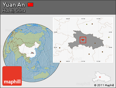 Savanna Style Location Map of Yuan An, highlighted country, highlighted parent region, hill shading