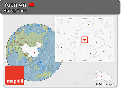 Savanna Style Location Map of Yuan An, highlighted country, hill shading