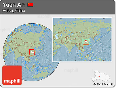 Savanna Style Location Map of Yuan An, highlighted parent region, within the entire country, hill shading