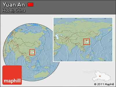 Savanna Style Location Map of Yuan An, highlighted parent region, within the entire country, hill shading