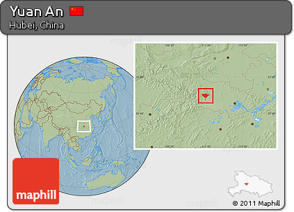 Savanna Style Location Map of Yuan An, hill shading
