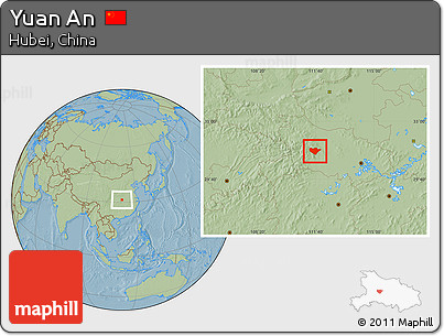 Savanna Style Location Map of Yuan An, hill shading