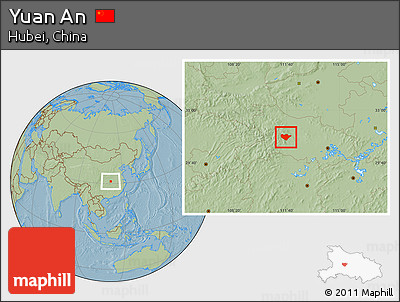 Savanna Style Location Map of Yuan An, hill shading