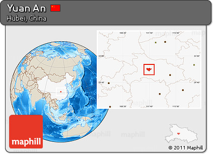 Shaded Relief Location Map of Yuan An, highlighted country