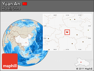 Shaded Relief Location Map of Yuan An, highlighted country