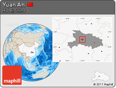 Shaded Relief Location Map of Yuan An, highlighted country, highlighted parent region