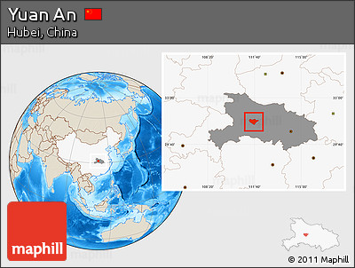 Shaded Relief Location Map of Yuan An, highlighted country, highlighted parent region
