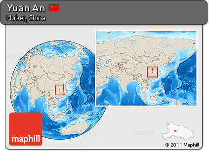 Shaded Relief Location Map of Yuan An, highlighted parent region, within the entire country