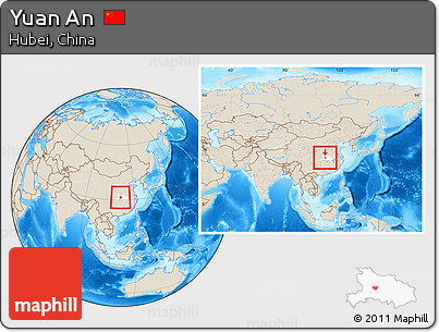 Shaded Relief Location Map of Yuan An, highlighted parent region, within the entire country