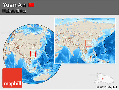 Shaded Relief Location Map of Yuan An, highlighted parent region, within the entire country