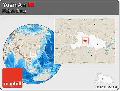Shaded Relief Location Map of Yuan An, highlighted parent region