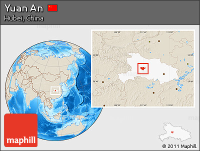 Shaded Relief Location Map of Yuan An, highlighted parent region