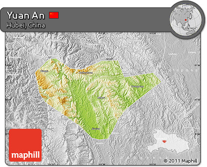Physical Map of Yuan An, lighten, desaturated