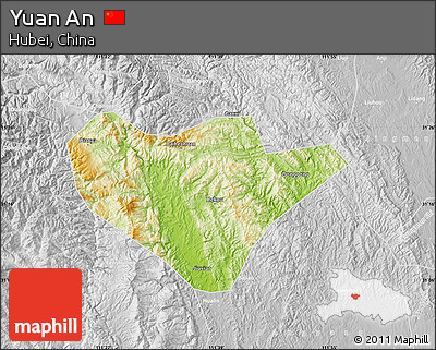 Physical Map of Yuan An, lighten, desaturated