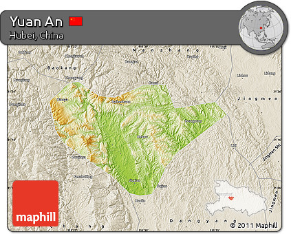 Physical Map of Yuan An, shaded relief outside