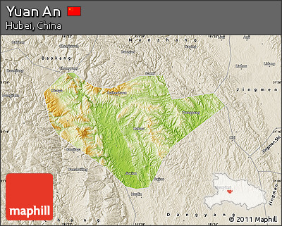 Physical Map of Yuan An, shaded relief outside