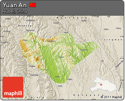 Physical Map of Yuan An, shaded relief outside