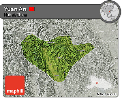 Satellite Map of Yuan An, lighten, semi-desaturated